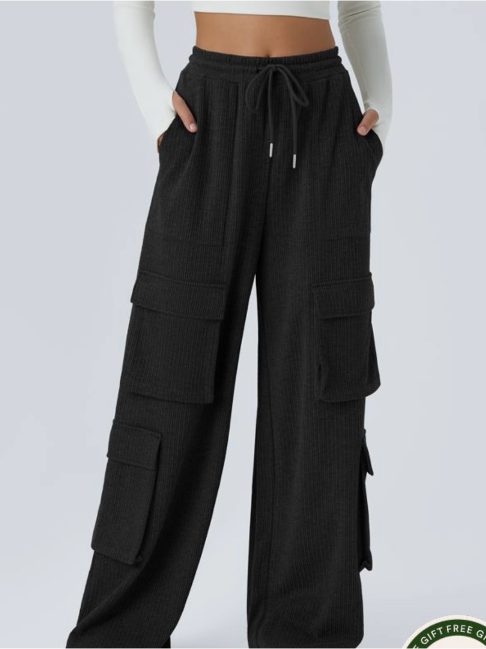 HALARA Women’s Black Wide-Leg Cargo Pants, Size XL - Picture 5 of 7